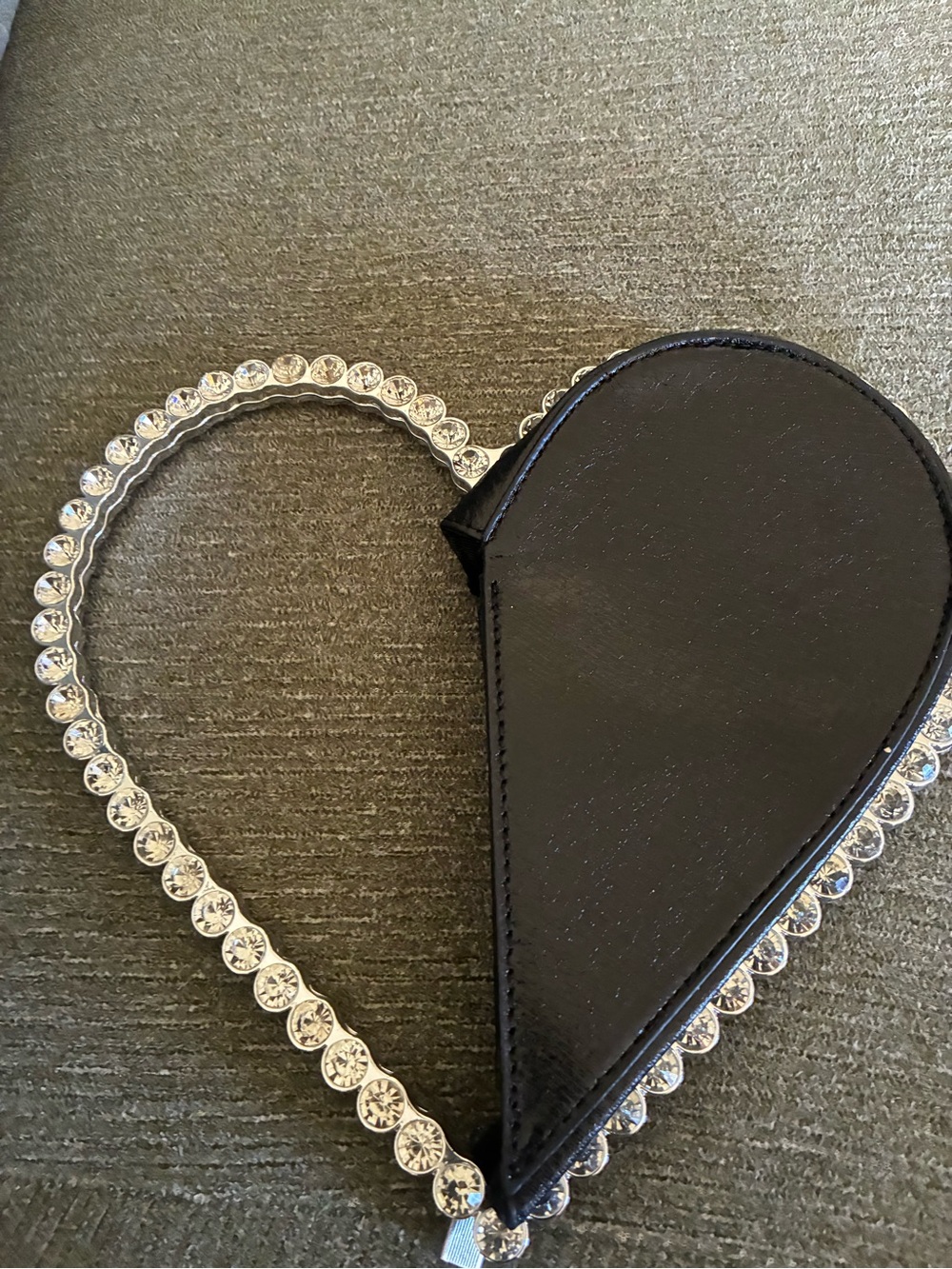 Crystal-Trim Heart-Shaped Black Bag